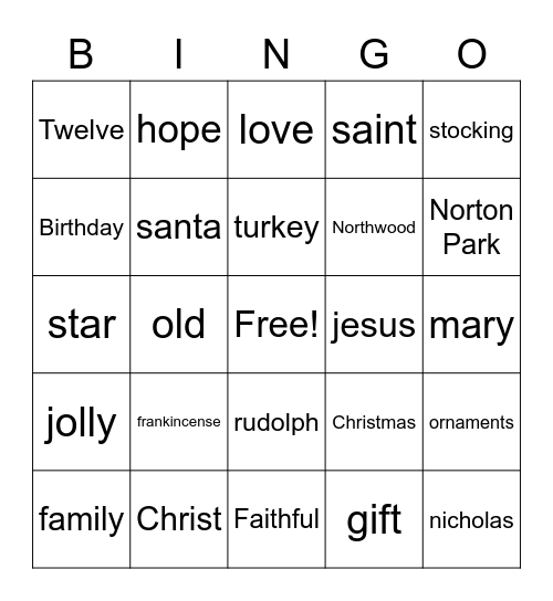 Jesus Face Time, Advent Edition Bingo Card