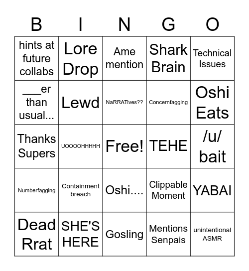 Kino! Stream Card Bingo Card