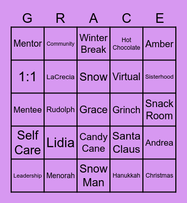 Grace Class Bingo Card