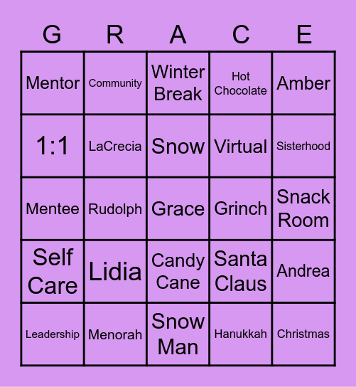 Grace Class Bingo Card