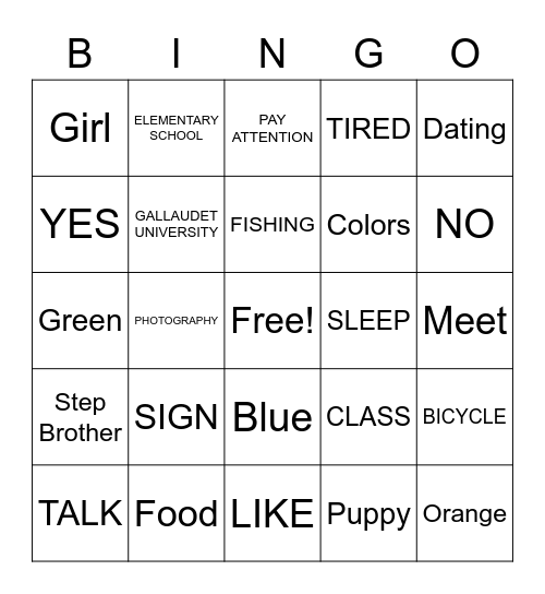 ASL Bingo Card