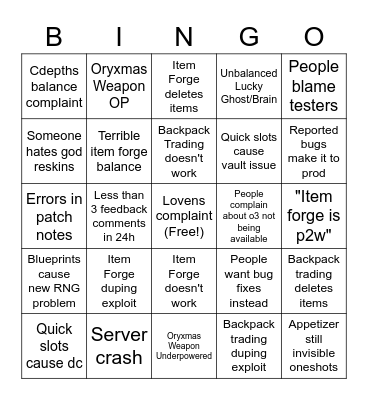 Public Testing Bingo Card
