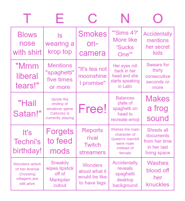 Techni Bingo Card