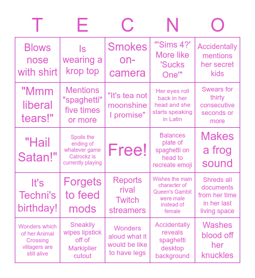 Techni Bingo Card