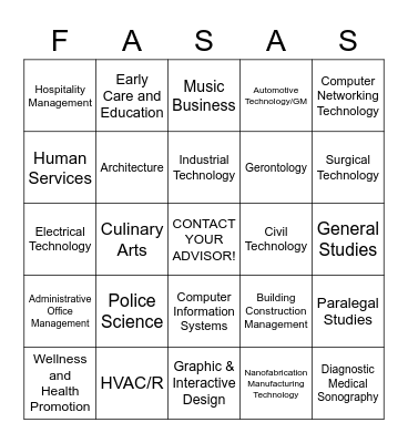 Associate in Applied Science Bingo Card