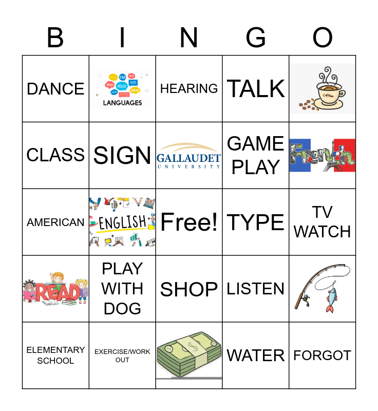 ASL Unit #2 Vocab Bingo Card