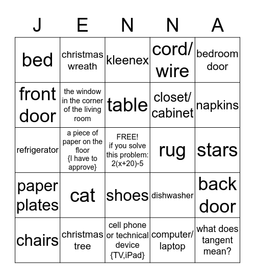 what is around the house? search and find!!! Bingo Card