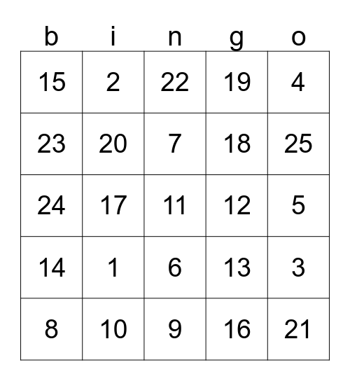 My Favorite Things Bingo Card