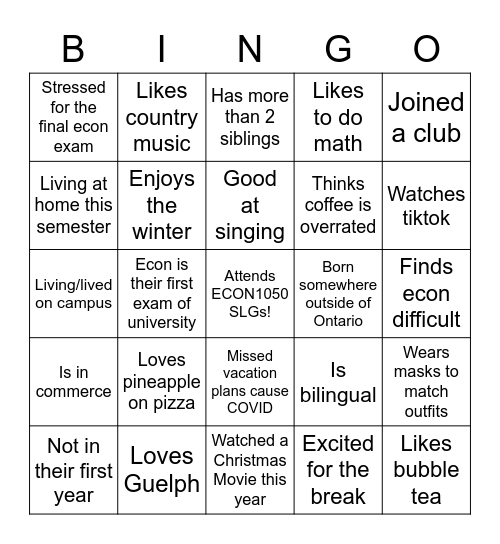 SLG Icebreaker Bingo Dec 3rd Bingo Card