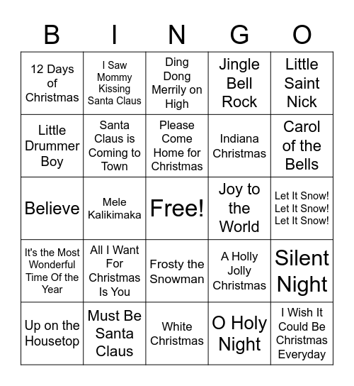 Pinnacle Christmas BINGO Card