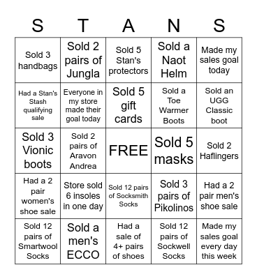 Stan's December Bingo Card