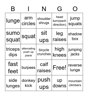 Raiders Fitness Bingo Card