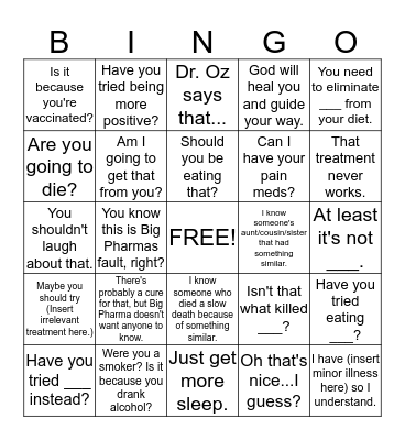 Stupid Stuff People say Bingo Card