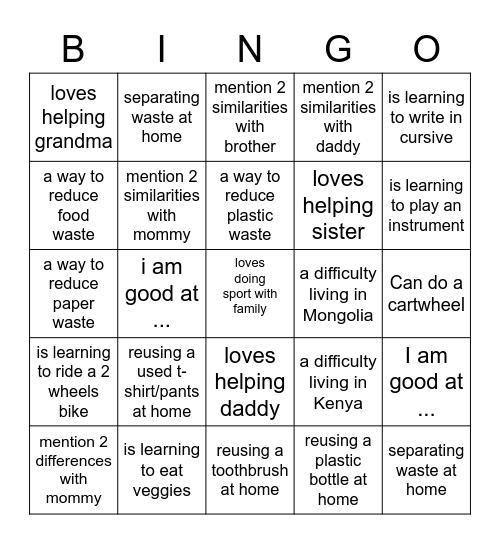Global Perspectives Bingo Game Bingo Card
