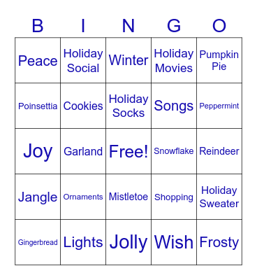 Holidays at Home Bingo Card