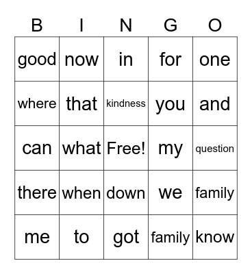 WOW Words Practice Bingo Card