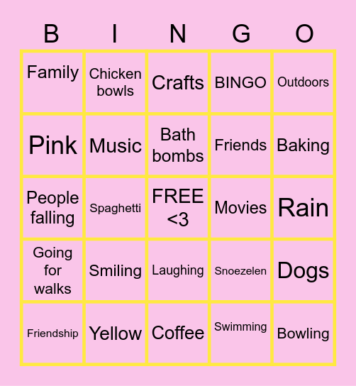 STEPHANIE'S FAVOURITE THINGS BINGO Card