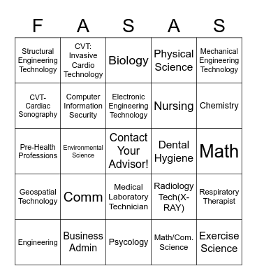 Associate in Science Bingo Card