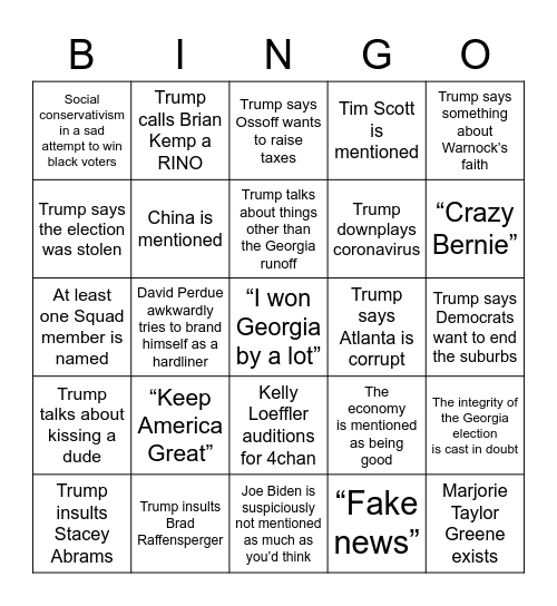 Trump Georgia rally Bingo Card