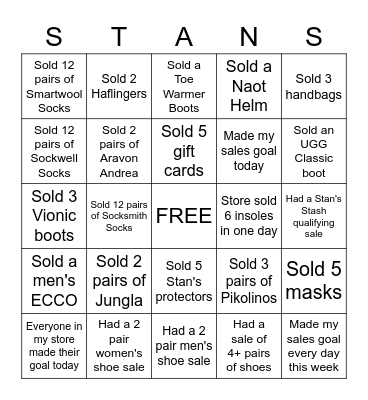 Stan's December Bingo Card