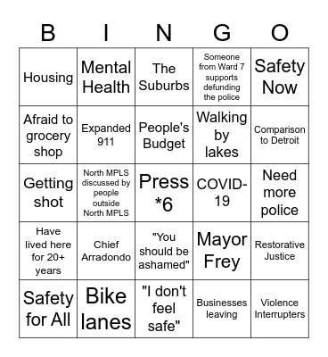 Budget Hearing Bingo Card