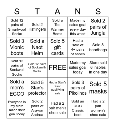 Stan's December Bingo Card