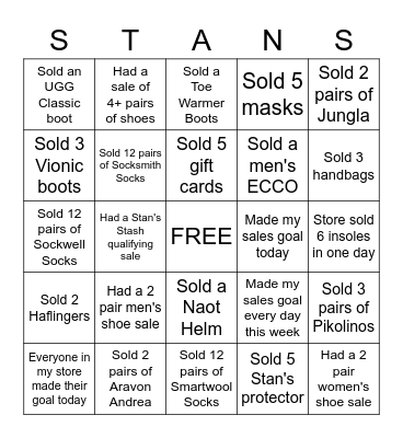 Stan's December Bingo Card