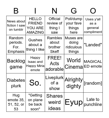The Nerdman/Nerdie Bingo Card