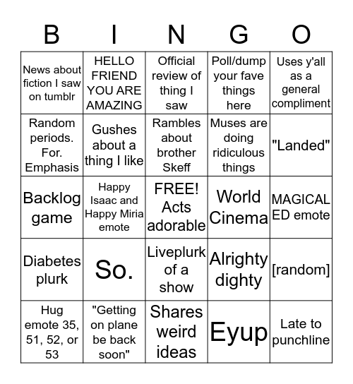 The Nerdman/Nerdie Bingo Card
