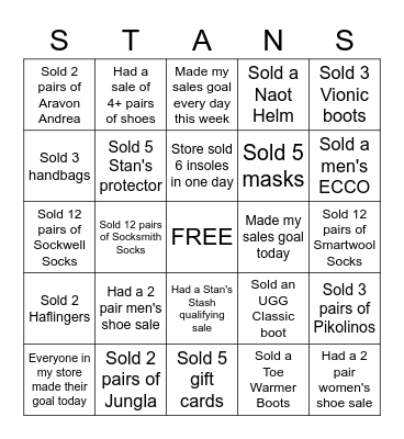Stan's December Bingo Card