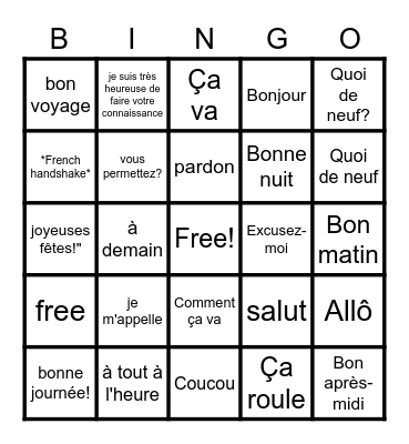 French greetings Bingo Card
