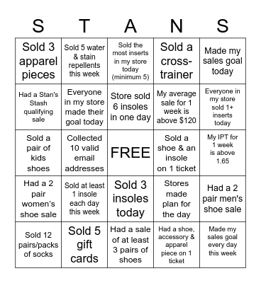 Stan's December Bingo Card