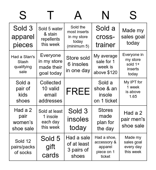 Stan's December Bingo Card