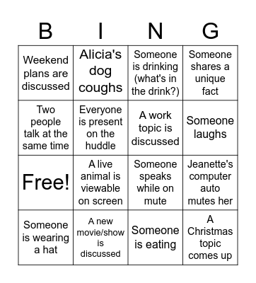 OD&L Huddle Bingo Card