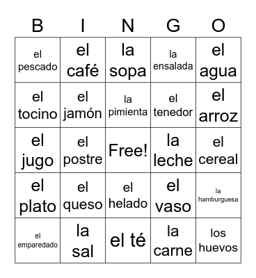 La Comida Bingo Card