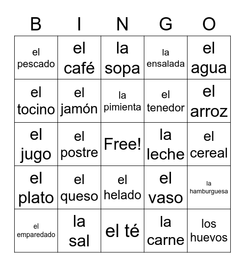 La Comida Bingo Card