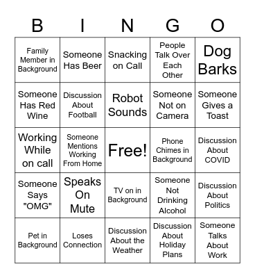 Virtual Holiday Happy Hour Bingo Card