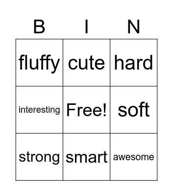 Adjective Bingo Card