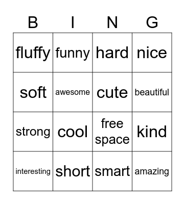Adjective Bingo Card