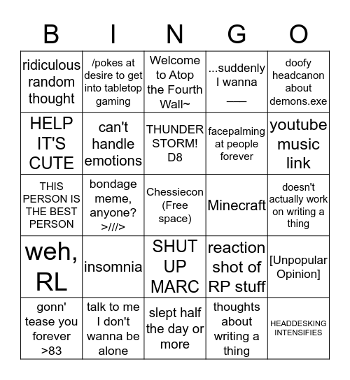 Saria Bingo Card