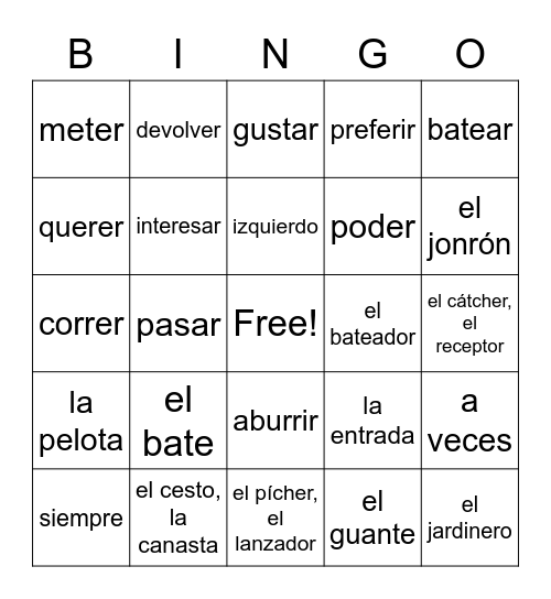 c7 Deporte de Equipo, palabras 2 Bingo Card