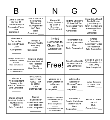 CHRISTMAS OUTREACH BINGO Card
