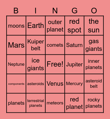 Our Solar System Bingo Card