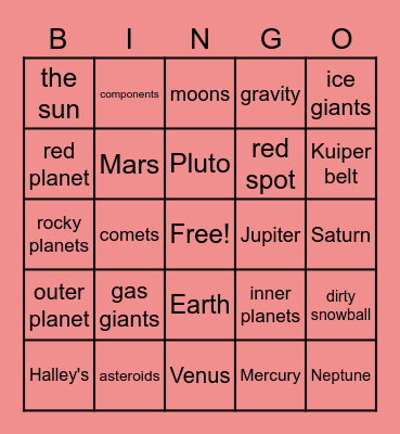 Our Solar System Bingo Card