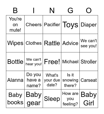 Baby Shower Bingo Card