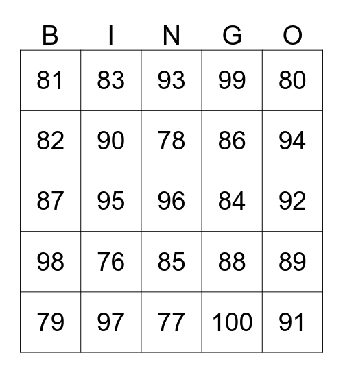 NUMBERS-8 Bingo Card