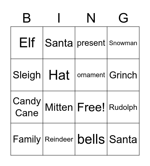 Christmas Bingo Card