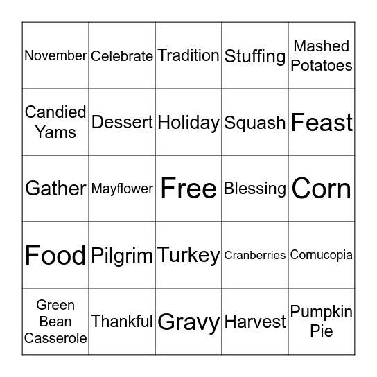 Thanksgiving Bingo Card