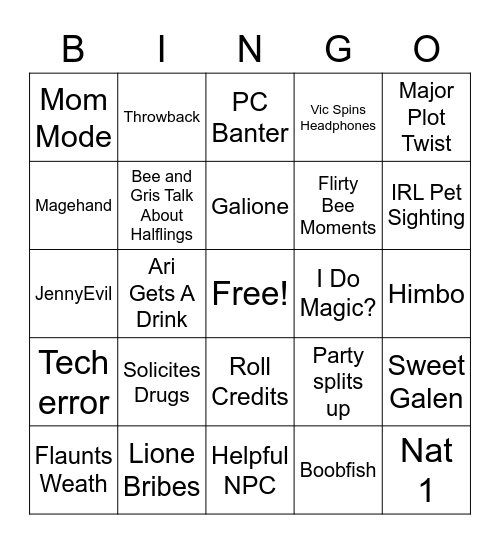 The Tabletop Tavern Bingo Card