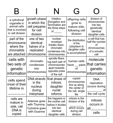 Cell Division and Mitosis Bingo Card